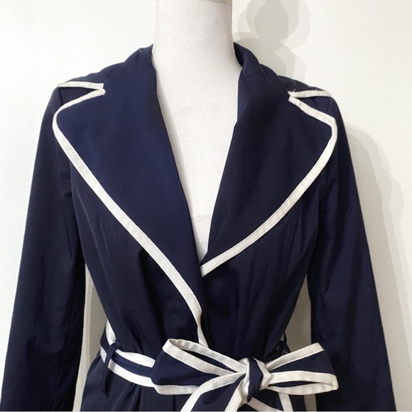 BANANA REPUBLIC NAVY WHITE BUTTON FRONT BELTED TRENCH  COAT - XS - Picture 4 of 15